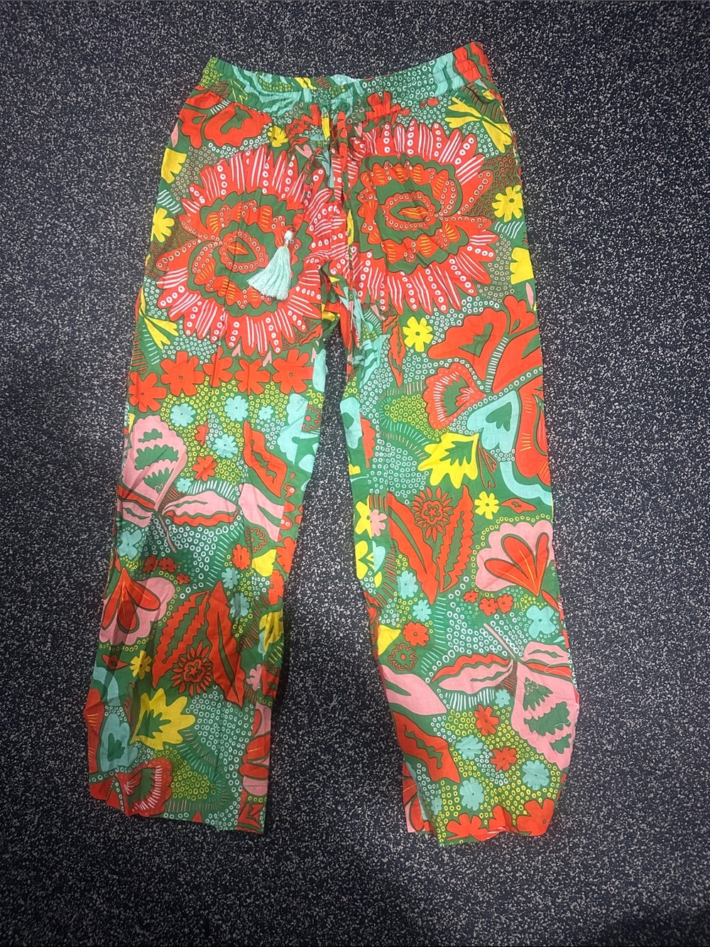 Echo Green Multi Floral Cropped Pants, run small.